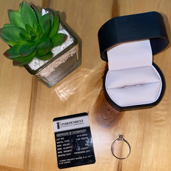 PRINCESS CUT SOLITAIRE DIAMOND 14K WHITE GOLD SIZE 6 RING 1/4 CARAT H-I … - Picture 7 of 12